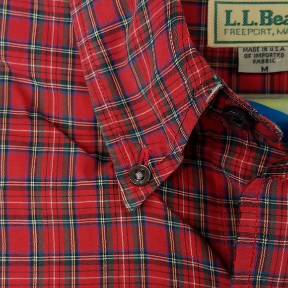 Vtg LL Bean Made in USA Red Tartan Scotch Plaid Check Button Front Shirt, Medium - Picture 4 of 6
